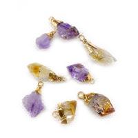 Amethyst Pendant with Citrine & Brass irregular gold color plated DIY 7x30- Sold By PC