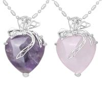 Natural Gemstone Necklace Zinc Alloy with Gemstone Heart platinum color plated  & for woman nickel lead & cadmium free Length Approx 23.62 Inch Sold By PC