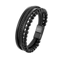 Leather Cord Bracelet with Natural Stone & 316L Stainless Steel Round plumbum black color plated fashion jewelry & for man 30mm Length Approx 20 cm Sold By PC
