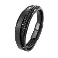 Leather Cord Bracelet with 316L Stainless Steel plumbum black color plated fashion jewelry & multilayer & for man 30mm Length Approx 21 cm Sold By PC