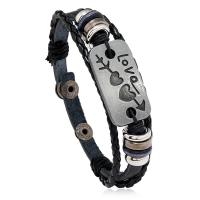 PU leder koord armbanden, met Split laag leer & Hout & Ijzer & Zinc Alloy, plated, Verstelbare & mode sieraden & multilayer & voor de mens, gemengde kleuren, 6mm, Lengte 22 cm, Verkocht door PC