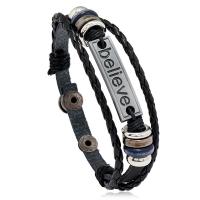 PU Leather Cord Bracelets with Split Layer Cowhide Leather & Wood & Iron & Zinc Alloy plated fashion jewelry & multilayer & for man mixed colors 6mm Length 22 cm Sold By PC