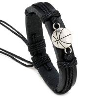 PU Leather Cord Bracelets with Linen & Zinc Alloy with 8-9cm extender chain Basketball knit Adjustable & fashion jewelry & for man black 12mm Length 17-18 cm Sold By PC