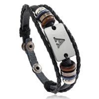 PU Leather Cord Bracelets with Split Layer Cowhide Leather & Wood & Iron & Zinc Alloy Letter A plated Adjustable & fashion jewelry & multilayer & for man mixed colors 6mm Length 22 cm Sold By PC
