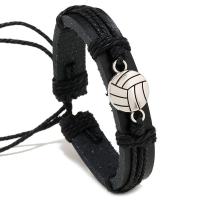 PU Leather Cord Bracelets with Linen & Zinc Alloy with 8-9cm extender chain Volleyball knit Adjustable & fashion jewelry & for man black 12mm Length 17-18 cm Sold By PC
