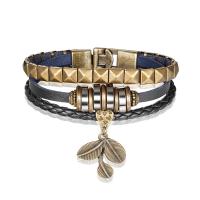 Leather Cord Bracelet with Zinc Alloy gold color plated multilayer & Unisex Sold By PC