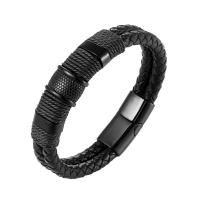Leather Cord Bracelet with 316L Stainless Steel plated Double Layer & for man Sold By PC