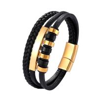 Leather Cord Bracelet with Titanium Steel plated multilayer & for man Sold By PC