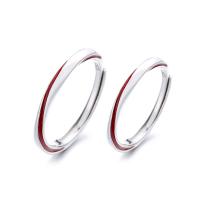 Couple Finger Rings 925 Sterling Silver platinum plated Adjustable & epoxy gel red Sold By PC