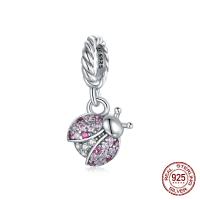 Cubic Zirconia Micro Pave 925 Sterling Silver Pendant Insect oxidation micro pave cubic zirconia pink Approx 4.5mm Sold By PC