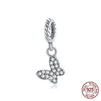 Cubic Zirconia Micro Pave Sterling sølv vedhæng, 925 Sterling Sølv, oxidation, Micro Pave cubic zirconia, platin farve, 8x18mm, Hole:Ca. 4.8mm, Solgt af PC