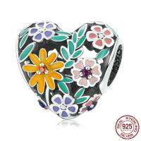 925 Sterling Silver European Beads Heart oxidation micro pave cubic zirconia & enamel multi-colored Approx 4.5mm Sold By PC