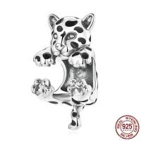 925 Sterling Silver European Beads Leopard oxidation enamel platinum color Approx 5mm Sold By PC
