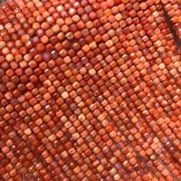 Yunnan Raudonojo agato Rutuliukas, Aikštė, poliruotas, Pasidaryk pats & briaunotas, oranžinis, 3.50mm, Parduota už Apytiksliai 38 cm Strand