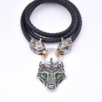 PU Leather Cord Necklace with 316 Stainless Steel Wolf Vacuum Ion Plating fashion jewelry & for man & blacken Sold By PC