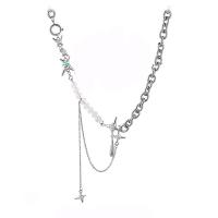 Brass Necklace with 314 Stainless Steel & Glass Beads silver color plated for woman & with rhinestone Length Approx 14.5 Inch Sold By PC
