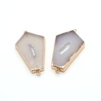 Grey Agate Connector with Brass Polygon gold color plated DIY & 1/1 loop grey Sold By PC