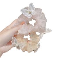 Ponytail Holder Cloth with Plastic Pearl Butterfly Embroidery Korean style & for woman 80mm Sold By PC