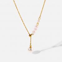 Natural Freshwater Pearl Necklace 304 Stainless Steel with Freshwater Pearl with 1.96 inch extender chain 18K gold plated for woman Approx 2mm Sold By PC