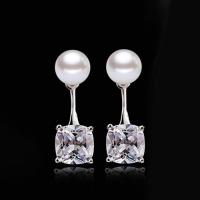 Cubic Zircon (CZ) Drop Earring Brass with Plastic Pearl Teardrop silver color plated micro pave cubic zirconia & for woman silver color nickel lead & cadmium free 16mm Sold By Pair