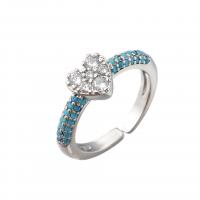 Rhinestone Finger Ring Brass with turquoise Heart plated Adjustable & for woman & with rhinestone Sold By PC