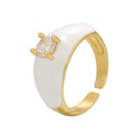 Cubic Zircon Brass Finger Ring gold color plated Adjustable & micro pave cubic zirconia & for woman & enamel 21mm Sold By PC