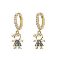 Brass Huggie Hoop Drop Earring plated & micro pave cubic zirconia & for woman Sold By Pair