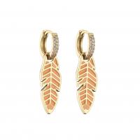 Brass Huggie Hoop Drop Earring Leaf gold color plated micro pave cubic zirconia & for woman & enamel Sold By Pair