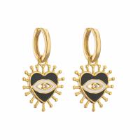 Brass Huggie Hoop Drop Earring Heart gold color plated & micro pave cubic zirconia & for woman & enamel Sold By Pair
