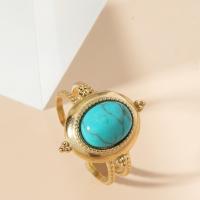 Turquoise Finger Ring Brass with turquoise fashion jewelry & for woman golden nickel lead & cadmium free 17mm Sold By PC