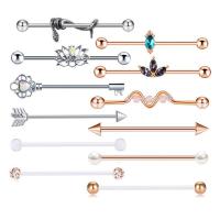 Stainless Steel Ear Piercing Jewelry 304 Stainless Steel Vacuum Ion Plating 12 pieces & fashion jewelry & micro pave cubic zirconia mixed colors Sold By Set