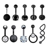 Stainless Steel Belly Ring 304 Stainless Steel Vacuum Ion Plating 10 pieces & fashion jewelry & Unisex & micro pave cubic zirconia black 5/8mm Sold By Set