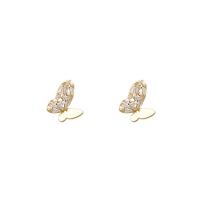 Cubic Zirconia Micro Pave Brass Earring with Plastic Pearl Butterfly high quality plated fashion jewelry & micro pave cubic zirconia & for woman nickel lead & cadmium free Sold By Pair