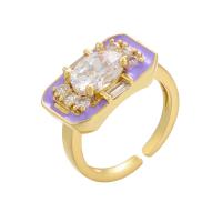 Cubic Zirconia Micro Pave Brass Ring, gold color plated, Adjustable & micro pave cubic zirconia & for woman & enamel, more colors for choice, 21mm, Sold By PC