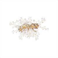 Bruids decoratieve kammen, Zinc Alloy, met Kristal & Plastic Pearl, handgemaakt, mode sieraden & voor vrouw, gouden, nikkel, lood en cadmium vrij, 140x90x10mm, Verkocht door PC