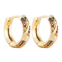 Brass Huggie Hoop Earring gold color plated micro pave cubic zirconia & for woman 20mm Sold By Pair
