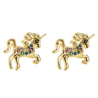 Cubic Zirconia Micro Pave Brass Earring Unicorn gold color plated micro pave cubic zirconia & for woman Sold By Pair