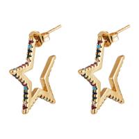 Cubic Zirconia Micro Pave Brass Earring Star gold color plated micro pave cubic zirconia & for woman multi-colored 20mm Sold By Pair