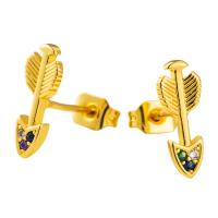 Cubic Zirconia Micro Pave Brass Earring Arrow 18K gold plated micro pave cubic zirconia & for woman multi-colored Sold By Pair