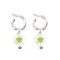 Zinc Alloy Drop Earrings with Resin Heart fashion jewelry & for woman green Sold By Pair