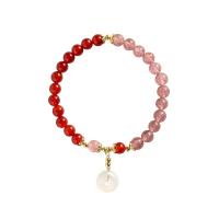 Yunnan Red Agate Bracelet with Hetian Jade & Strawberry Quartz & Brass gold color plated fashion jewelry & Unisex mixed colors 6mm 12mm Length Approx 14-17 cm Sold By PC