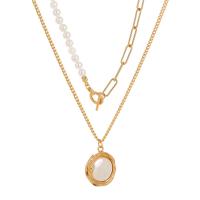 Zinc Alloy Jewelry Necklace with Glass Pearl gold color plated Double Layer & for woman 500mm Sold By PC