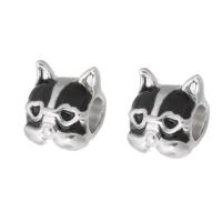 Zinc Alloy European Beads Dog silver color plated DIY & enamel black nickel lead & cadmium free Approx 4.5mm Sold By PC