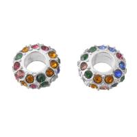 Zinc Alloy Spacer Beads Flat Round silver color plated DIY & with rhinestone nickel lead & cadmium free Sold By PC