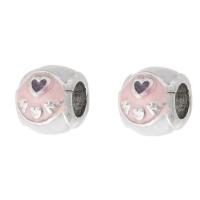 Zinc Alloy European Beads Round silver color plated DIY & enamel pink nickel lead & cadmium free Approx 4mm Sold By PC