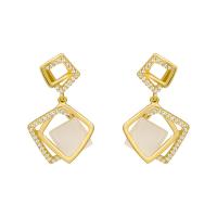 Cats Eye Earring Zinc Alloy with Cats Eye Square gold color plated fashion jewelry & micro pave cubic zirconia & for woman golden nickel lead & cadmium free Sold By Pair