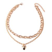 Zinc Alloy Jewelry Necklace with 7cm extender chain Heart plated Double Layer & Adjustable & fashion jewelry & for woman Length 40-45 cm Sold By PC