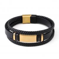 Leather Bracelet with Titanium Steel plated braided bracelet & for man Sold By PC