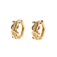 Brass Huggie Hoop Earring gold color plated micro pave cubic zirconia & for woman 8mm Sold By Pair