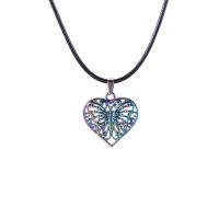 PU Leather Cord Necklace with zinc alloy pendant Heart colorful plated & for woman & hollow multi-colored Length Approx 19.68 Inch Sold By PC